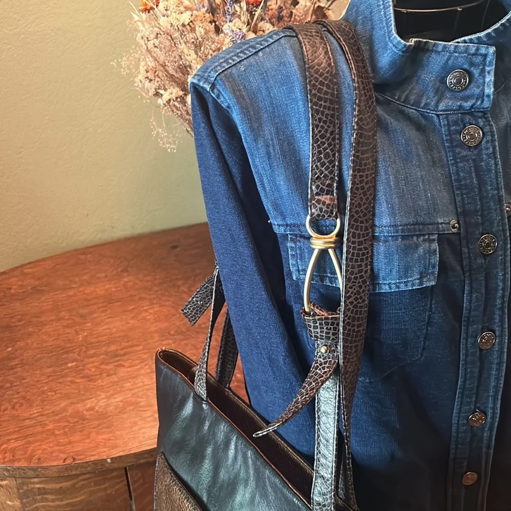 Susan Gail Black/Metallic Leather and Multi Textured Vintage Leather Bag - Picture 4 of 14